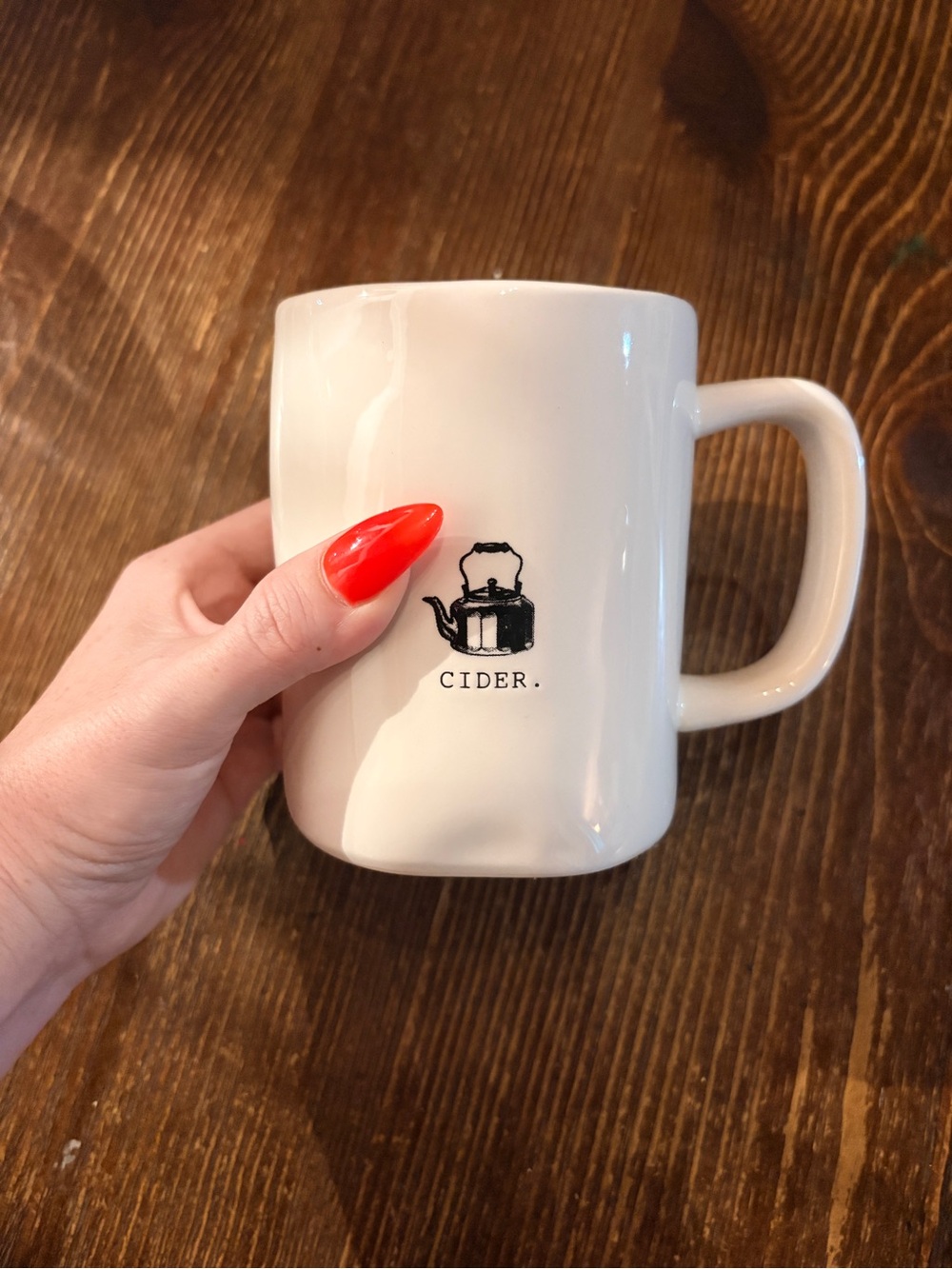 Rae Dunn White Ceramic 'CIDER' Kettle Mug